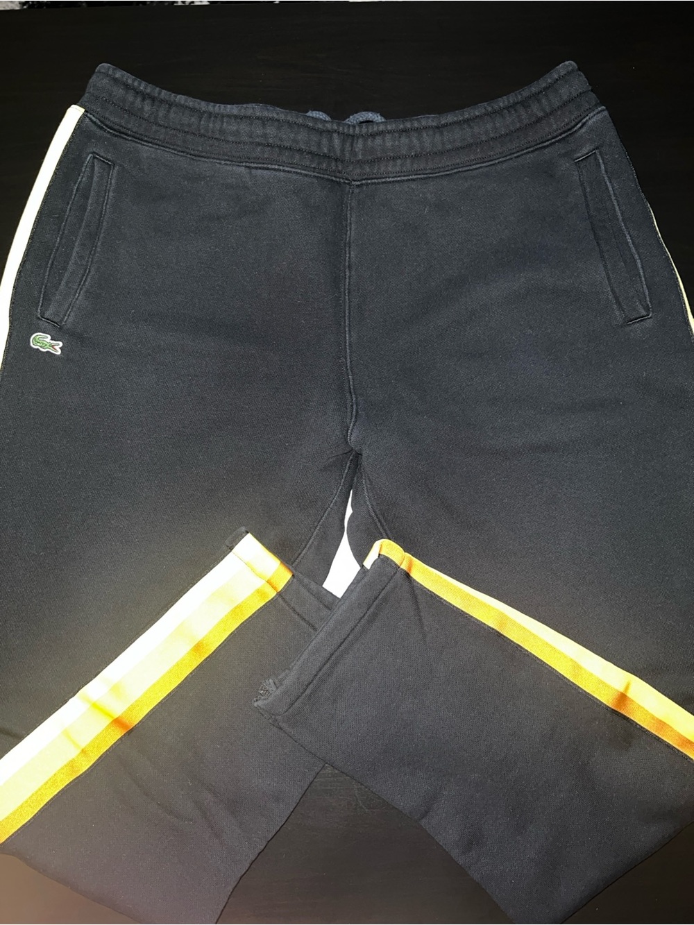 XL Lacoste Men’s Black Jogger Pants with Yellow Stripe